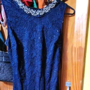 Blue Strapless Long Sleeve Sheath Cocktail Dress